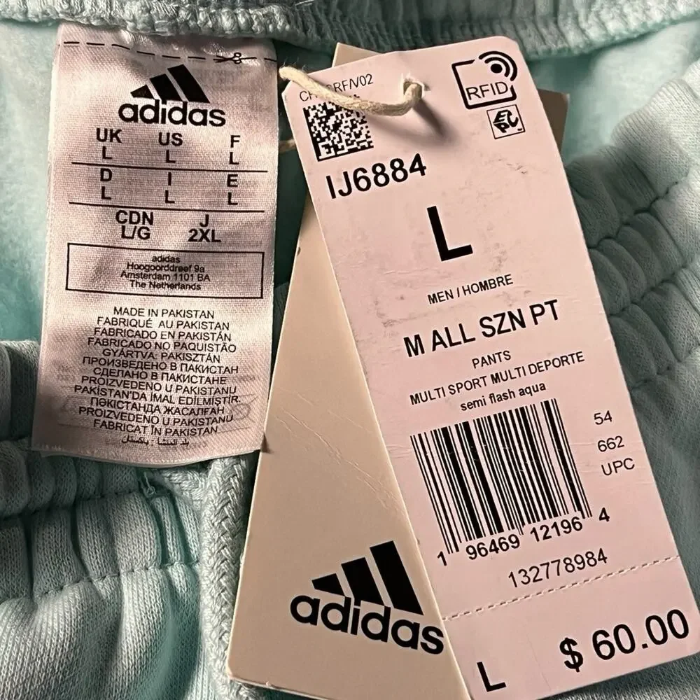 NWT Adidas All Season Large Flash Aqua Joggers Sweatpants Fleece Soft Multisport